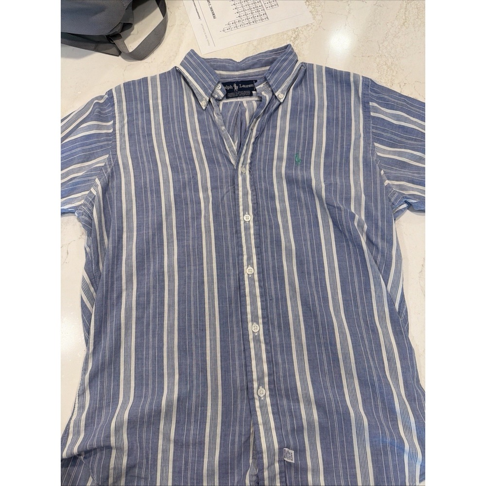 Ralph Lauren Button Down Short Sleeve Shirt Mens Stripe Sz M
